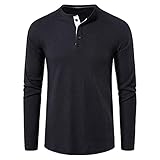 T-Shirt Herren Sport Freizeit Mode Einfarbig Rundhals Herren Langarm Frühling Und Herbst Neue Waffel Herren Sportshirt Herren Langarm T-Shirt E-Black XXL