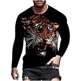 Tiger Bedrucktes T-Shirt Langarm Rundhalsausschnitt Lustige Grafik T-Shirts Sommermode Workout Sportliche T-Shirts Top