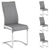 CARO-Möbel 4er Set Esszimmerstuhl Küchenstuhl Schwingstuhl ALBA, Stoffbezug in grau und weiß, Metallgestell in C
