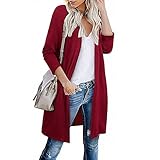 Manygood Damen Strickjacke Mittlerer und langer Mantel Langarm Bedruckte Strickjacken Damen 2021 Open Front Sweater Dünne Mäntel Jacken, Wein 14, XX-Larg