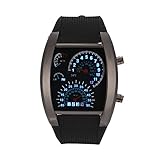 DAUERHAFT Männliche LED-Quarzuhr, Herren-Digital-Sportuhr, LED-Rechteck-Analog-Quarz-Armbanduhr mit großem Gesicht, simulierte Racing-Zifferblatt-Armbanduhr, für Männer (schwarzes Gehäuseband)