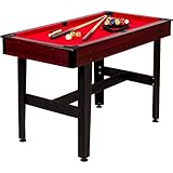 Maxstore 4 ft Billardtisch COMPACT + Zubehör, 3 Farbvarianten, 122x61x76 cm (LxBxH), Schadstoffgeprüft, Dunkles Holzdekor, Rotes T