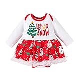 L&ieserram Baby Mädchen Weihnachten Outfits Baby Kleidung Weihnachtsset Babykleidung Strampler Kleid Stirnband Set Body Jumpsuit Santa Body Kleid Weihnachten Geschenk (Weiß Baum, 6-12 Monate)