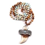 108 Perlen Mala Naturstein geknotet Crystal Link Crystal Pave Zähne Charm Anhänger Halskette Frauen Meditation Yoga Halskette Muttertagsgeschenk