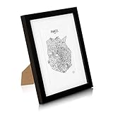 Classic by Casa Chic - Echtholz Bilderrahmen 20x25 cm - Schwarz - mit 13x18 cm Passepartout - bruchfestes Sicherheitsglas - Rahmenbreite 2