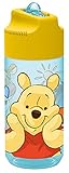P:os 27291 - Trinkflasche für Kinder, ca. 450 ml, transparentes Design mit Winnie the Pooh Motiv und integriertem Strohhalm zum Hochklappen, aus Kunststoff, bpa- und p
