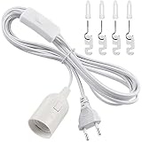DiCUNO E27 Lampenfassung mit Schalter und Netzkabel, Lampensockel Weiß mit 4M Kabel, Fassung Adapter, Lampenaufhängung Pendelleuchte Hängeleuchte, 1