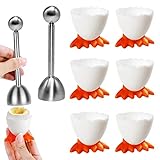 Eieröffner Eierbecher Set Lustiges Eierbecher Set Edelstahl Eieröffner x 1 & Eierbecher x 6 Eierbecher Set für weich gekochte Eier und rohe gekochte Eier zum Backen Frühstück D