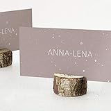 sendmoments Tischkarten Konfirmation personalisiert, Weiße Farbsprenkel, 10er Set Einfachkarten mit Holzhalter, einzeln individualisiert mit den Namen der Gäste, Tischdek