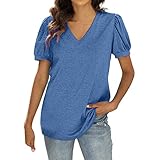 GFGHH Damen Casual Sommer Oberteile Slim Top weich gemütlich Bluse Kurzarm-Shirt Tunika Elegant Hemden Solide weich V-Ausschnitt Hemd Hemdbluse Damenshirt S