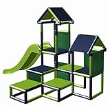 move and stic Spielturm Kletterturm Gesa mit Rutsche für Kleinkinder mit Kriechtunnel Mas (apfelgrün titangrau)