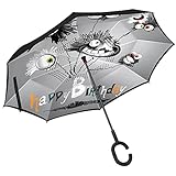 Umgekehrter Regenschirm mit C-förmigem Griff, Anti-UV-Schutz, wasserdicht, winddicht, gerader Regenschirm für Auto, Regen, Outdoor, lustige Cartoon-Charakter-Geburtstagsk