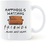 Kaffeetasse aus Keramik, 2021 Happiness is Watching TV-Shows Friends, 325 ml, Geschenk für Ihre F