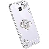 Ysimee Spiegel Hülle kompatibel mit Samsung Galaxy A7 2016 [Ring Holder], Dünne Handyhülle Samsung A7 2016 Bling Glitzer Diamant Hülle mit 360 Grad Ständer Kratzfest Stoßdämpfend Schutzhülle, Silb
