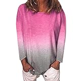 Langärmlige Damen Locker Bequem Mode Schick Rundhals Damen T-Shirt Sommer Frühling Elegante Urlaub Freizeit Farbverlauf Farbe Damen Top F-Red 3XL