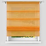 Delien Voile Raffrollo mit Falten Desgin unifarbene Faltrollo mit Tunnelzug transparente Gardine BxH 100x140cm orange 1 S