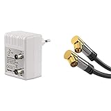 Hama Antennen-Verstärker für Kabel TV/DVB-T/Radio (regulierbar, Koax-Buchse/Koax-Stecker, Signalverstärkung bis zu 20 dB) weiß & KabelDirekt – Antennenkabel 90° gewinkelt – 0,5m – PRO S