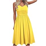 Sommermode Damenkleid, Frauenmode, Sommerkleid, ärmellos, V-Ausschnitt, einfarbig, lockeres Kleid, Strand-Minik