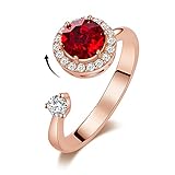DYD Ringe Rosegold Damen, Rotierende Geburtsstein Ring Platin für Damen Kristall, Ring Schmuck Größe 5-9