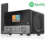 Hama Internetradio IR110MS (Spotify, WLAN, USB, Multiroom, 30 Favoritenplätze, Wifi-Streaming, beleuchtetes 2.6Farbdisplay, integr. Radio-Wecker, mit Fernbedienung, gratis UNDOK Radio-App) schw