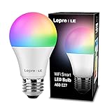 LEPRO Smart Lampe, WLAN Glühbirnen E27 WiFi LED Light Bulb 9W 806LM, smarthome Lampen Intelligente Mehrfarbige Dimmbare Birne, 2700-6500K, App Steuern Kompatibel mit Alexa Echo, Google Home, 1 Pack