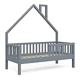 VitaliSpa Hausbett Kinderbett Spielbett Noemi Anthrazit mit Zubehör Rausfallschutz (Bettgestell, 70 x 140 cm)