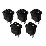 VANBRO | 5x KFZ Schalter/Kippschalter/Wippschalter/EIN-AUS/ON-OFF / 1-0 / DC 12V / 24V AC 10A/125V 6A/250V / SPST/Snap-in Montage, ∅20mm Bohrung, einrastbar/KFZ, Van, Yacht, B