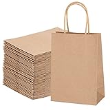 40X Papiertüten mit Henkel Braun, Kleine Papiertragetaschen Papiertüten aus Kraftpapier Geschenktüten Kraftpapiertüte Papiersackerl für Geschenk, 21x16x8