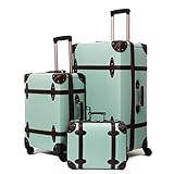 urecity Reisekoffer Set Vintage Keine Schnalle niedlicher reisekoffer Set Ultraleicht mit TSA Schloss und 8 Rädern (Tiffany Blau, 14'(32x24x17cm)&20'&28')