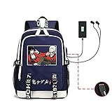 Anime Kakegurui Rucksäcke Schüler Schultasche Laptop Rucksack mit USB-Ladeanschluss (Blau E)