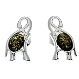 Silver Amber Jewellery UK - Ohrstecker aus echtem Grüner Bernstein und 925er Sterlingsilber - Glückselefant - GL176G