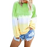 MRULIC Neue Pullover Übergröße Lockerer Damen Pullover Stilvoll und Bequem Frauen Regenbogen Allmählich Gedruckt Langarm Sweatshirt für Herbst Winter S-5XL