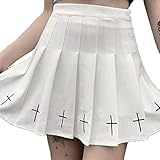 NICERE Damenröcke Frauen Faltenröcke A-Linie Mode Harajuku Punk Stil kurzer Rock Hohe Taille Dehnbar Kreuz Druck Cosplay Rock (Farbe: Weiß, Größe: S)