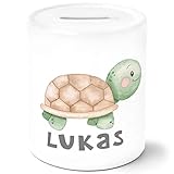 SpecialMe® Kinder Spardose mit Namen Schildkröte Tiermotive Watercolor Sparschwein Keramik personalisierte Geschenke weiß U