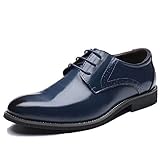 Business Anzugschuhe Herren, Lederschuhe Schnürhalbschuhe Oxford Smoking Lackleder Brogue Schuhe Hochzeit Derby Leder, 44 EU, B