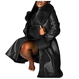GOKOMO Lang Glänzend Plüsch Revers Leder Wintermantel Freizeit Warm Einfarbig Elegant Jacke Warm Winter Warm Jacke Damen Herbst Stilvoll Mantel Neue Damenbekleidung(S,Schwarz)