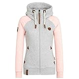 DOMBX Zip Hoodie Damen Baumwolle Sweatjacke mit Kapuze Farbblock Basic Kapuzenjacke Kapuzenpulli Sweatshirt mit Reißverschluss Jacken Hoody Pullover Jumper Oberteil Tunika für Frühling Herbst W