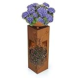 Hoberg LED Pflanzsäule 3D Schmetterling-Design in Rost-Optik | Abnehmbare Pflanzschale (Ø 34cm) In- und Outdoor geeignet | Integrierte Beleuchtung, 6h Timer, kabellos [ 19 x 19 x 72 cm]