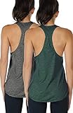 icyzone Yoga Sport Tank Top Damen Racerback Lauftop Fitness Running Shirt Oberteile, 2er Pack (M, Charcoal/Army)