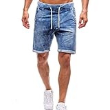 Shorts Jeansshorts Herren Sommerhosen Xjp Mode FüR MäNner Slim Einfarbig Zuhause Sporthose Mit Tasche Vintage Denim Jeans Skinny Hosen Distressed Heimhosen Sommerhosen Strandhosen (S, Blau)