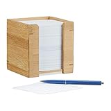 Relaxdays Zettelbox Bambus, Zettelkasten Holz, Notizzettel Halter, 900 Blatt, H x B x T: 10,5 x 10,5 x 10,5 cm,