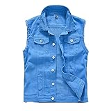 JUNSHANG Mens Denim Gilet Vintage Casual Cowboy Weste Weste Mens Ripped Denim Weste Biker Gilet Cowboy ärmellose Jacke,Blue-XL