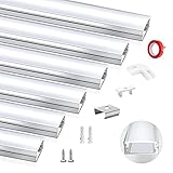 HOMMAND 6 x 1m/3,3ft LED Profil U-Form, LED Leiste Profil und Diffusor, LED Streifen Kanal mit Eckverbinder, Klebstoff, Endkappen, und Montageclips, LED Aluminium Profil 6
