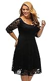 Aleumdr Damen Plus Size Cocktail Kleider Spitze Blumen Partykleid Uboot Ausschnitt V-Rücken, Schwarz, XX-Large (EU44-EU46)