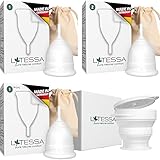Set aus LATESSA® Reinigungsbehälter und Menstruationstasse XS, S & L - Der Reinigungsbecher ist extra groß & stabil, sicher & faltbar - für die Mikrowelle - Reinigung mit Wasserdamp