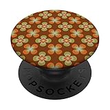 Retro-orange-grüne Blumen auf braunem Blumenmuster PopSockets mit austauschbarem PopGrip