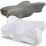 Traumreiter Orthopädisches Nackenstützkissen in Schmetterlingsform mit Schonbezug Grau 100% Baumwolle I Seitenschläferkissen Entlastung Hals-& Nackenbelastung Kopfkissen S