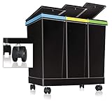 smarty - Ecobin Mülleimer auf Rollen, Abfalltrennsystem 3-Fach für Drinnen und Draußen, Einhand-Bedienung, 63L