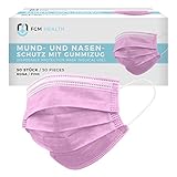 FCM Health medizinischer Einweg Mund- und Nasenschutz Typ IIR, 50er Pack, rosa, 3-lagig, CE zertifiziert EN-14683, Einweg Maske, Gummizug