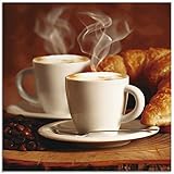 Artland Glasbilder Wandbild Glas Bild einteilig 30x30 cm Quadratisch Kaffee Coffee Cafe Cappuccino Kaffeebohnen Croissant Frühstück T5XO